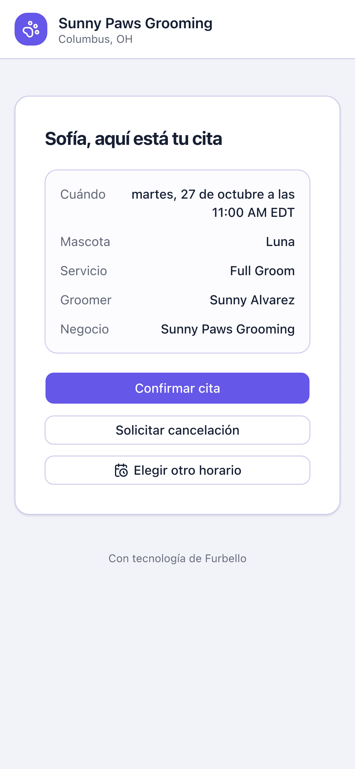 El enlace de su cita en un teléfono