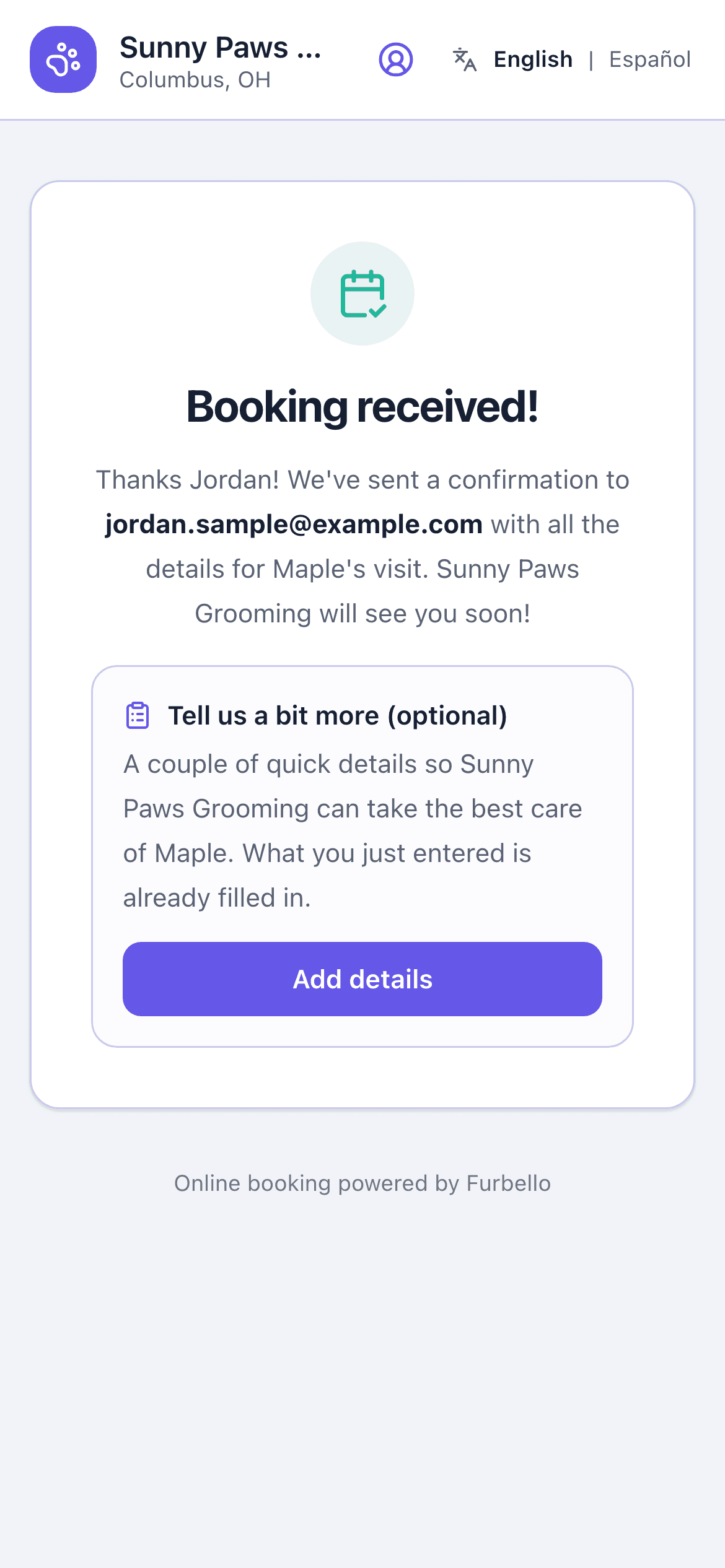 Booking received on a phone