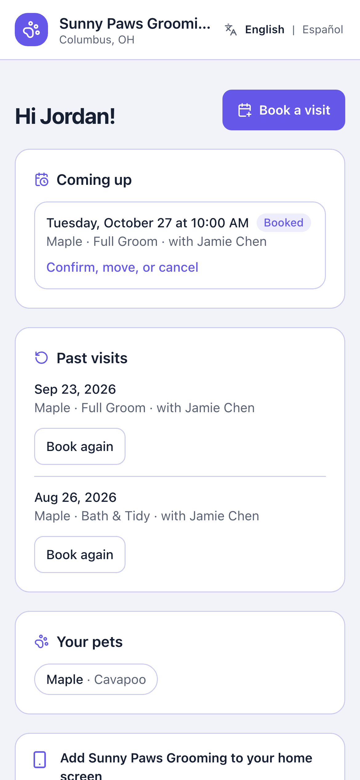 My visits on a phone