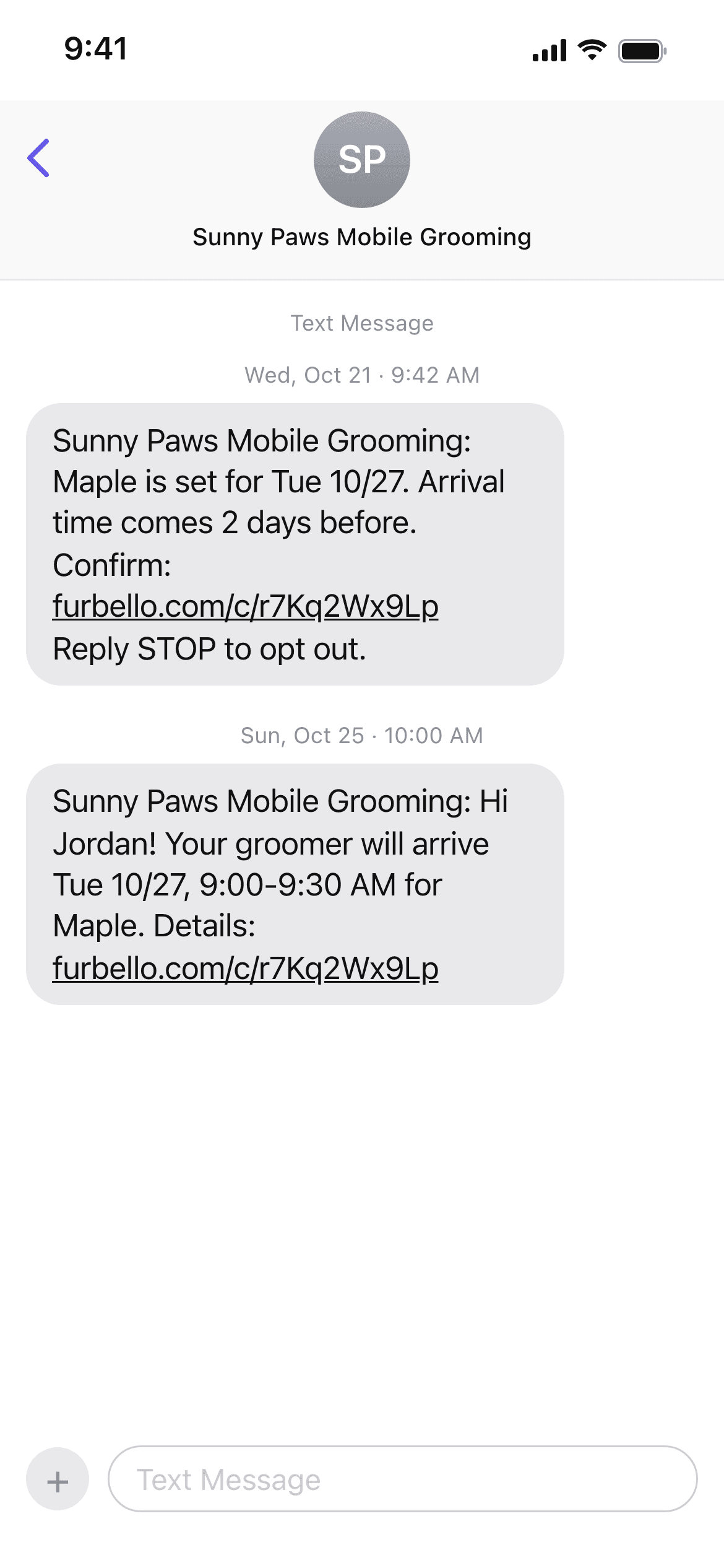 Arrival time text on a phone