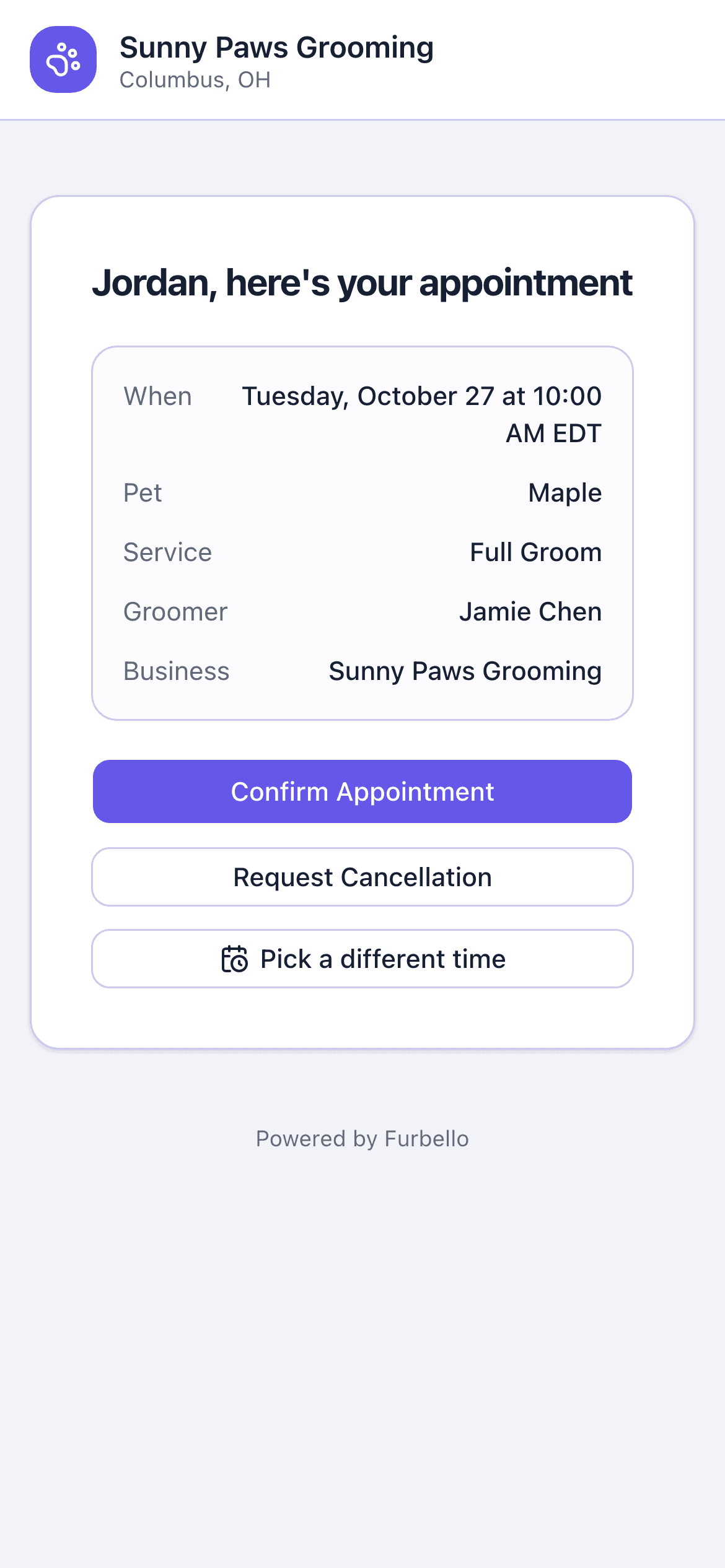 Their appointment link on a phone